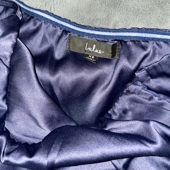 LULUs Law of Attraction XS Navy Blue One-Shoulder Asymmetrical Midi Dress - Picture 3 of 3